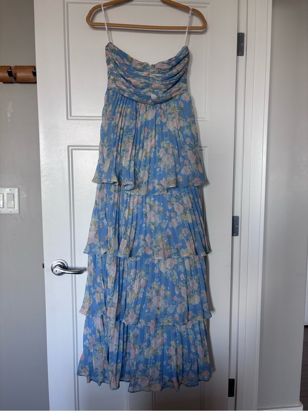 Lulu's Seriously Sensational Blue Floral Strapless Tiered Maxi Dress - Picture 8 of 8